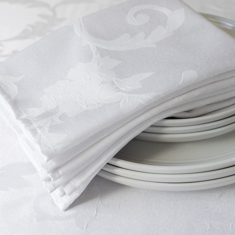 Benson Mills Harmony Scroll Woven Damask Fabric Set of 4 Napkins, Everyday, Parties, Special Occasions, Weddings and Holiday Cloth Napkin (18" x 18" Napkins, White) - Image 4